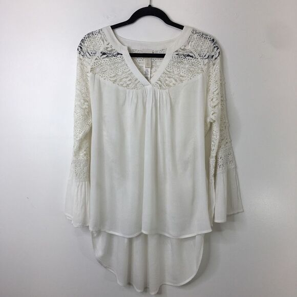 Chicos Top Hi‎ Lo Lace Ivory Ecru Size 1 Pullover - Picture 2 of 10